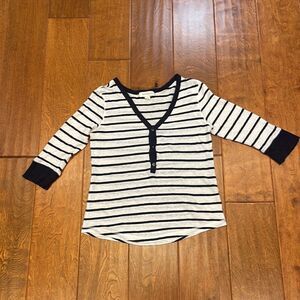 Treasure and Bond Brand Knit Henley, White with Blue Stripes